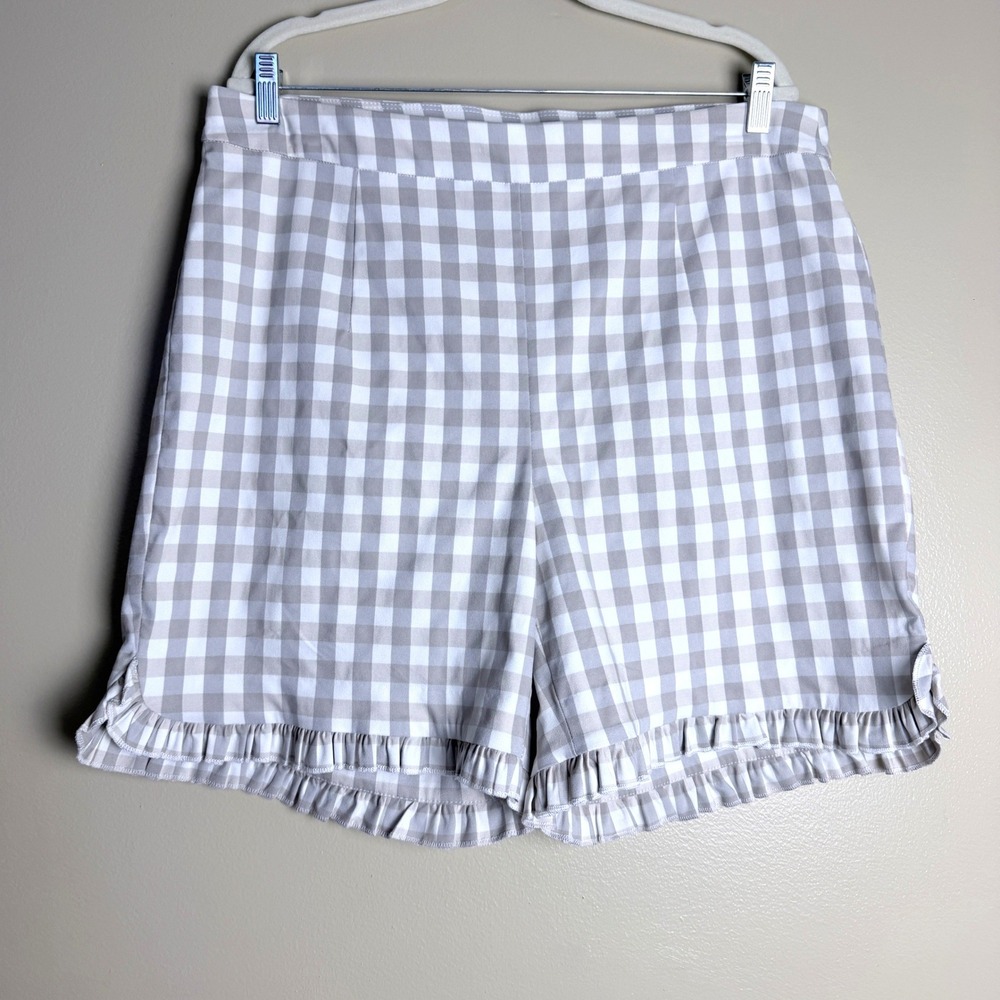 Cato Gingham Shorts Women 18W Brown Ruffle Cottagecore Retro Pastel Coquette